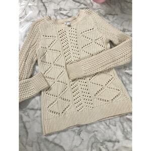 Vintage Old Navy Womens Cable Knit Cardigan Sweater Small Chunky Fisherman Beige